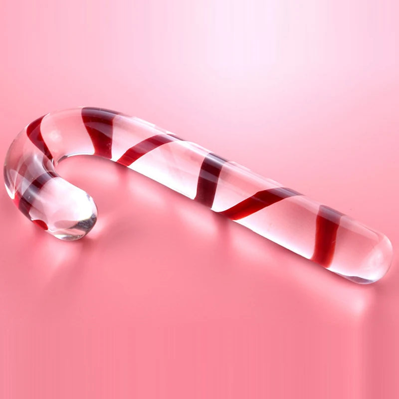 Large Glass Crystal Dildo Red Candy Cane Pleasure Wand Anal Massager Stimulation Female Men Masturbation Anal Butt Plug Sex Toys