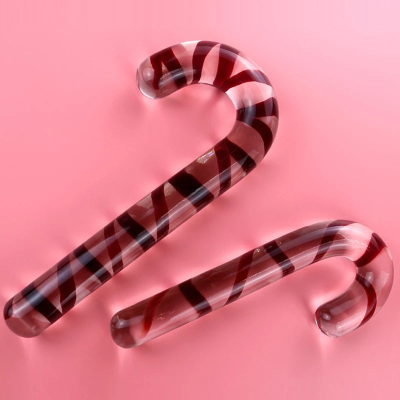 Large Glass Crystal Dildo Red Candy Cane Pleasure Wand Anal Massager Stimulation Female Men Masturbation Anal Butt Plug Sex Toys