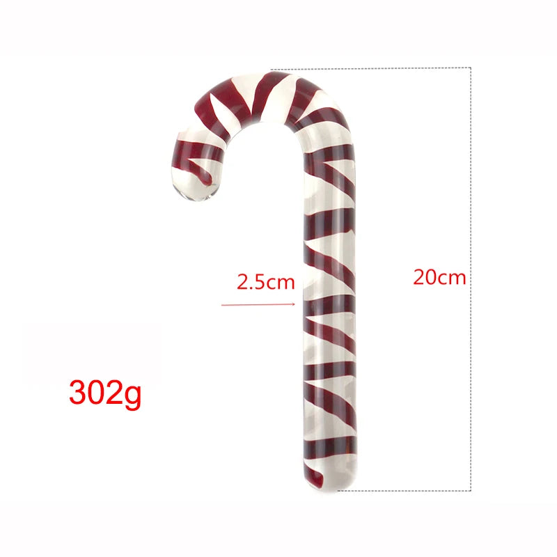 Large Glass Crystal Dildo Red Candy Cane Pleasure Wand Anal Massager Stimulation Female Men Masturbation Anal Butt Plug Sex Toys