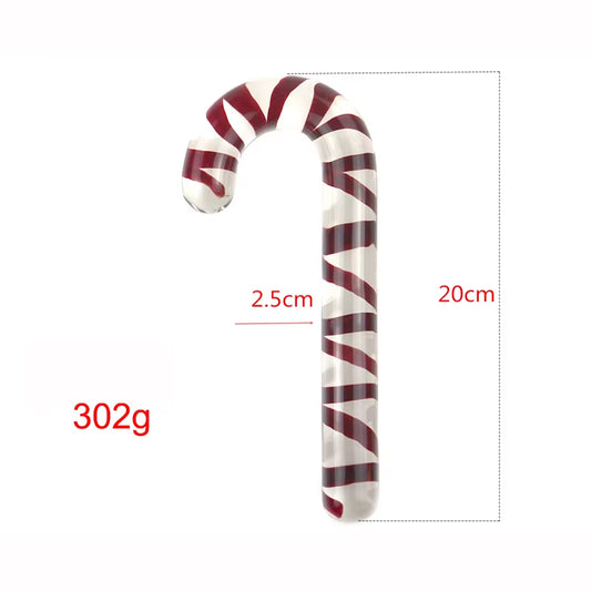 Large Glass Crystal Dildo Red Candy Cane Pleasure Wand Anal Massager Stimulation Female Men Masturbation Anal Butt Plug Sex Toys