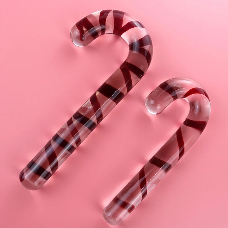 Large Glass Crystal Dildo Red Candy Cane Pleasure Wand Anal Massager Stimulation Female Men Masturbation Anal Butt Plug Sex Toys