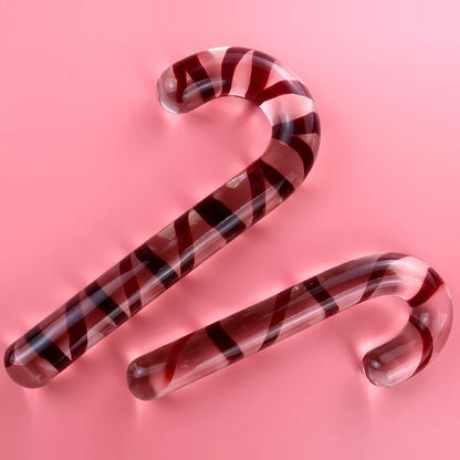 Large Glass Crystal Dildo Red Candy Cane Pleasure Wand Anal Massager Stimulation Female Men Masturbation Anal Butt Plug Sex Toys