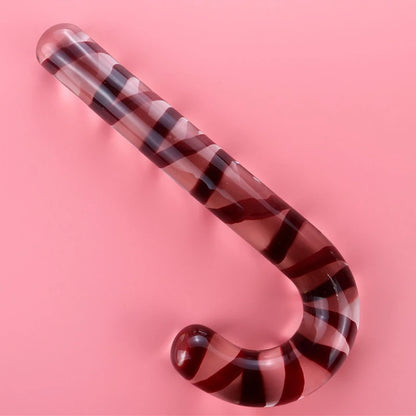 Large Glass Crystal Dildo Red Candy Cane Pleasure Wand Anal Massager Stimulation Female Men Masturbation Anal Butt Plug Sex Toys