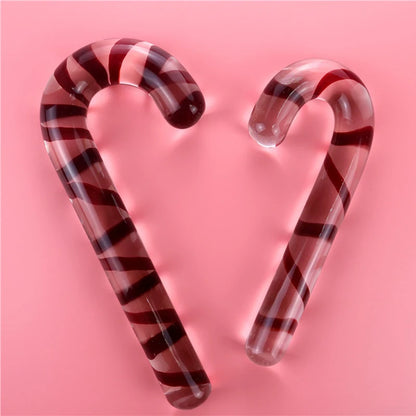 Large Glass Crystal Dildo Red Candy Cane Pleasure Wand Anal Massager Stimulation Female Men Masturbation Anal Butt Plug Sex Toys