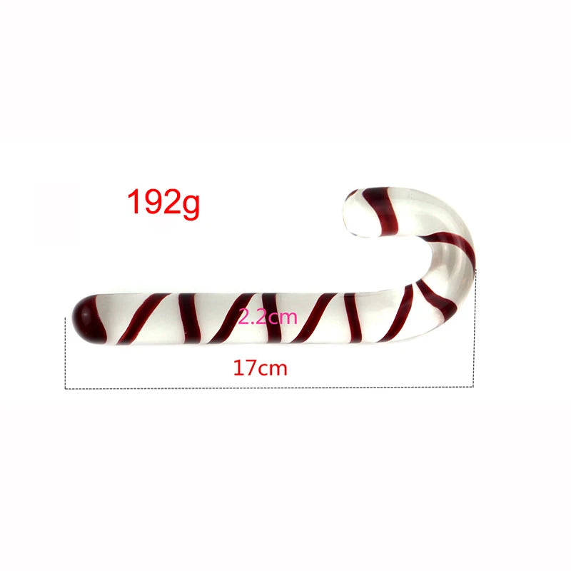 Large Glass Crystal Dildo Red Candy Cane Pleasure Wand Anal Massager Stimulation Female Men Masturbation Anal Butt Plug Sex Toys