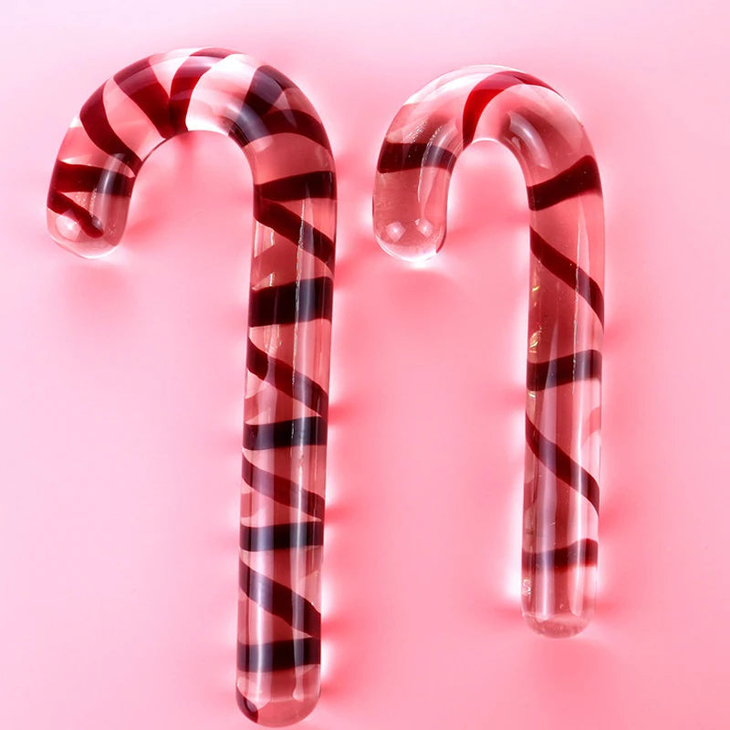Large Glass Crystal Dildo Red Candy Cane Pleasure Wand Anal Massager Stimulation Female Men Masturbation Anal Butt Plug Sex Toys